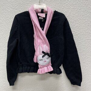 Fleurish Girl's Sweater & Scarf Set Size 6 6X Easter Bunny Black Pink Ruffle